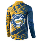 Parramatta Eels Rugby Button Sweatshirt Fierce Mascot Geometric Tribal Art