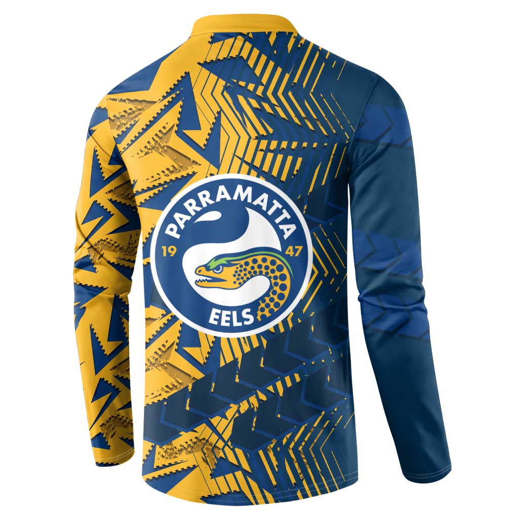 Parramatta Eels Rugby Button Sweatshirt Fierce Mascot Geometric Tribal Art