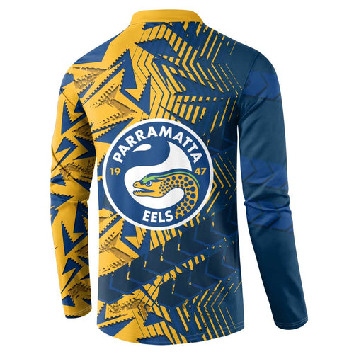 Parramatta Eels Rugby Button Sweatshirt Fierce Mascot Geometric Tribal Art