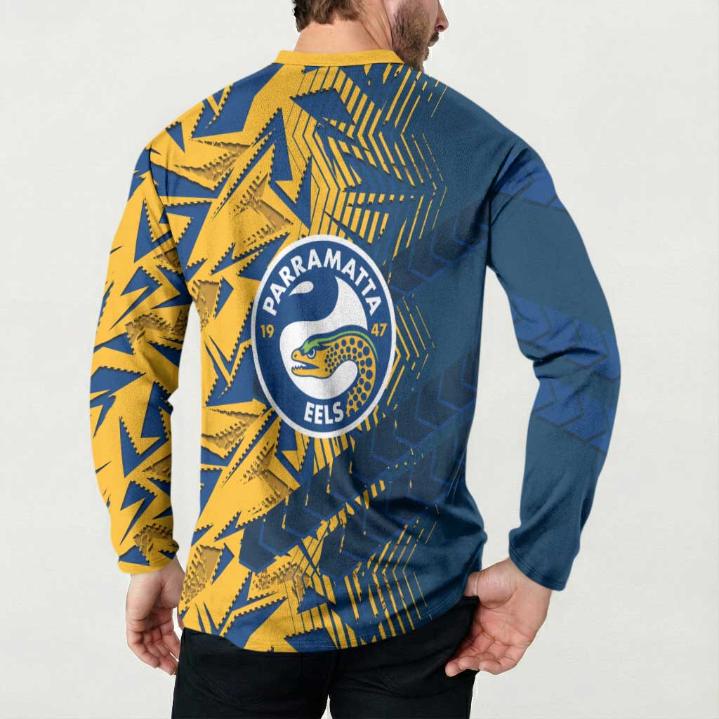 Parramatta Eels Rugby Button Sweatshirt Fierce Mascot Geometric Tribal Art