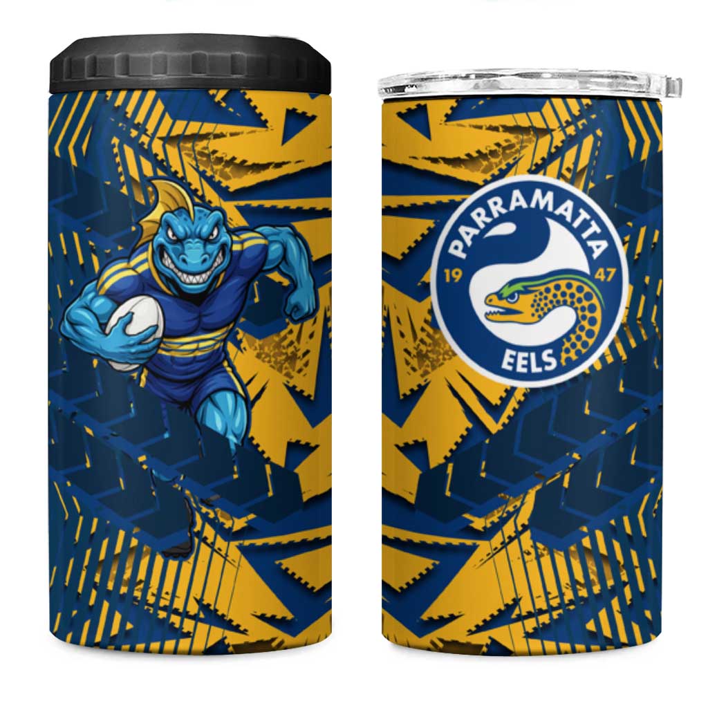Parramatta Eels Rugby 4 in 1 Can Cooler Tumbler Fierce Mascot Geometric Tribal Art