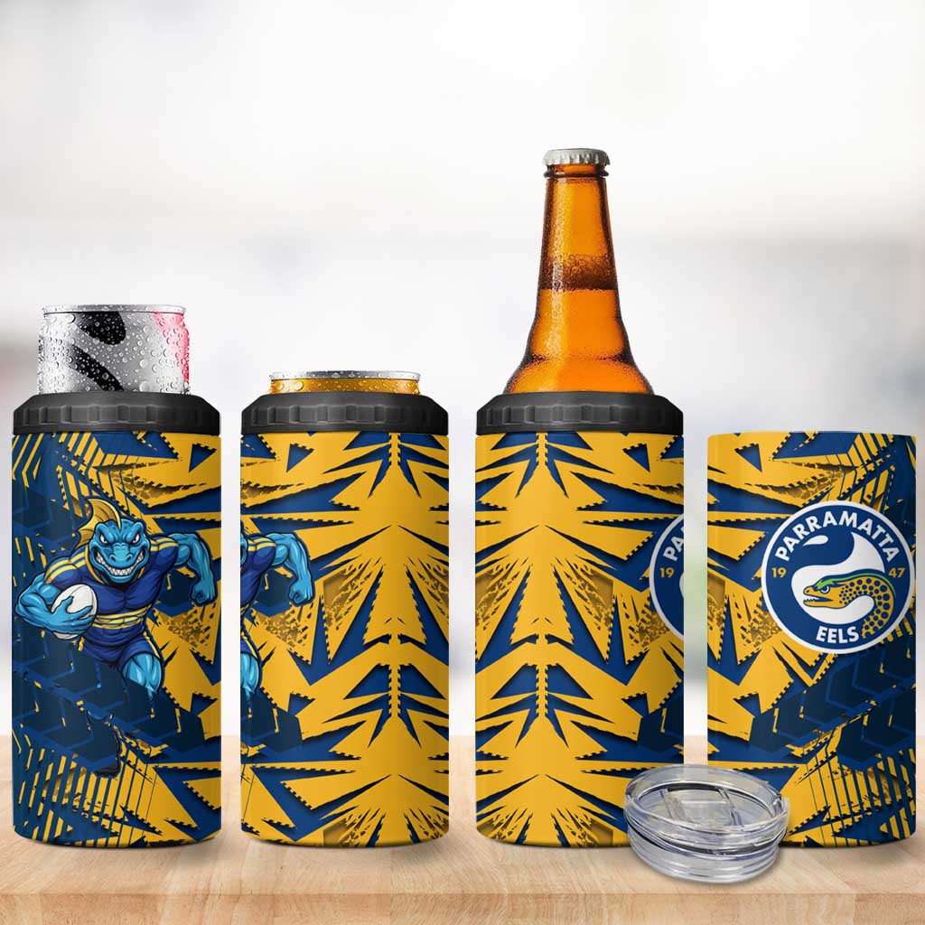 Parramatta Eels Rugby 4 in 1 Can Cooler Tumbler Fierce Mascot Geometric Tribal Art