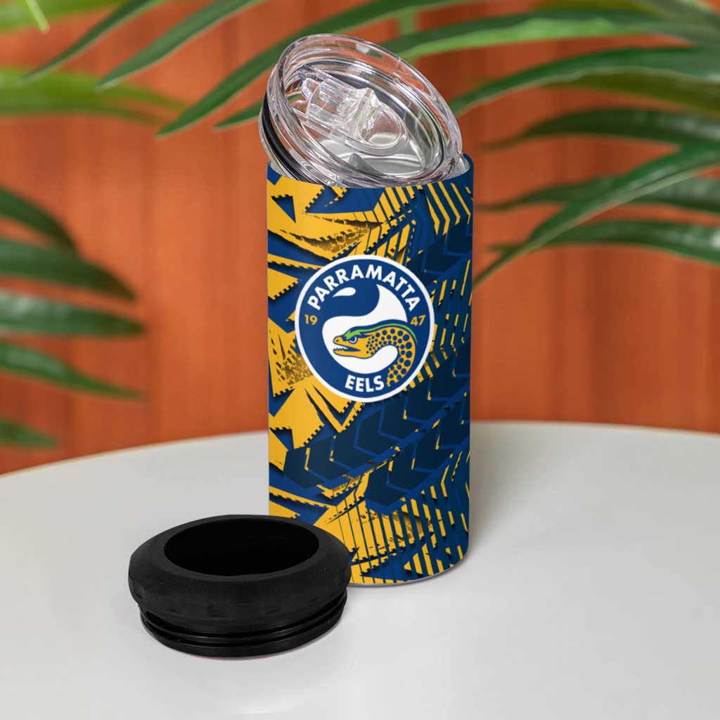 Parramatta Eels Rugby 4 in 1 Can Cooler Tumbler Fierce Mascot Geometric Tribal Art