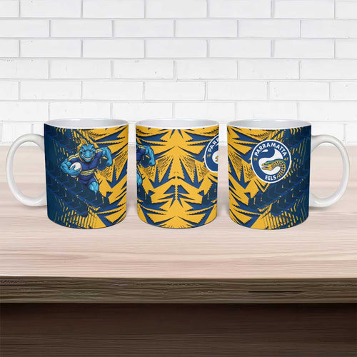 Parramatta Eels Rugby Ceramic Mug Fierce Mascot Geometric Tribal Art