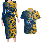 Parramatta Eels Rugby Couples Matching Long Sleeve Bodycon Dress and Hawaiian Shirt Fierce Mascot Geometric Tribal Art