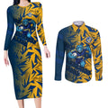 Parramatta Eels Rugby Couples Matching Long Sleeve Bodycon Dress and Long Sleeve Button Shirt Fierce Mascot Geometric Tribal Art
