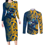 Parramatta Eels Rugby Couples Matching Long Sleeve Bodycon Dress and Long Sleeve Button Shirt Fierce Mascot Geometric Tribal Art