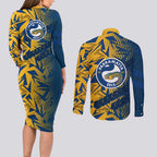 Parramatta Eels Rugby Couples Matching Long Sleeve Bodycon Dress and Long Sleeve Button Shirt Fierce Mascot Geometric Tribal Art