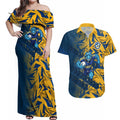 Parramatta Eels Rugby Couples Matching Off Shoulder Maxi Dress and Hawaiian Shirt Fierce Mascot Geometric Tribal Art