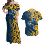 Parramatta Eels Rugby Couples Matching Off Shoulder Maxi Dress and Hawaiian Shirt Fierce Mascot Geometric Tribal Art