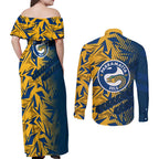 Parramatta Eels Rugby Couples Matching Off Shoulder Maxi Dress and Long Sleeve Button Shirt Fierce Mascot Geometric Tribal Art