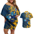 Parramatta Eels Rugby Couples Matching Off Shoulder Short Dress and Hawaiian Shirt Fierce Mascot Geometric Tribal Art
