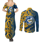 Parramatta Eels Rugby Couples Matching Summer Maxi Dress and Long Sleeve Button Shirt Fierce Mascot Geometric Tribal Art