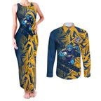 Parramatta Eels Rugby Couples Matching Tank Maxi Dress and Long Sleeve Button Shirt Fierce Mascot Geometric Tribal Art