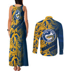 Parramatta Eels Rugby Couples Matching Tank Maxi Dress and Long Sleeve Button Shirt Fierce Mascot Geometric Tribal Art
