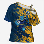 Parramatta Eels Rugby Cross Shoulder Shirt Fierce Mascot Geometric Tribal Art
