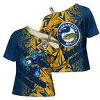 Parramatta Eels Rugby Cross Shoulder Shirt Fierce Mascot Geometric Tribal Art