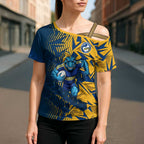 Parramatta Eels Rugby Cross Shoulder Shirt Fierce Mascot Geometric Tribal Art