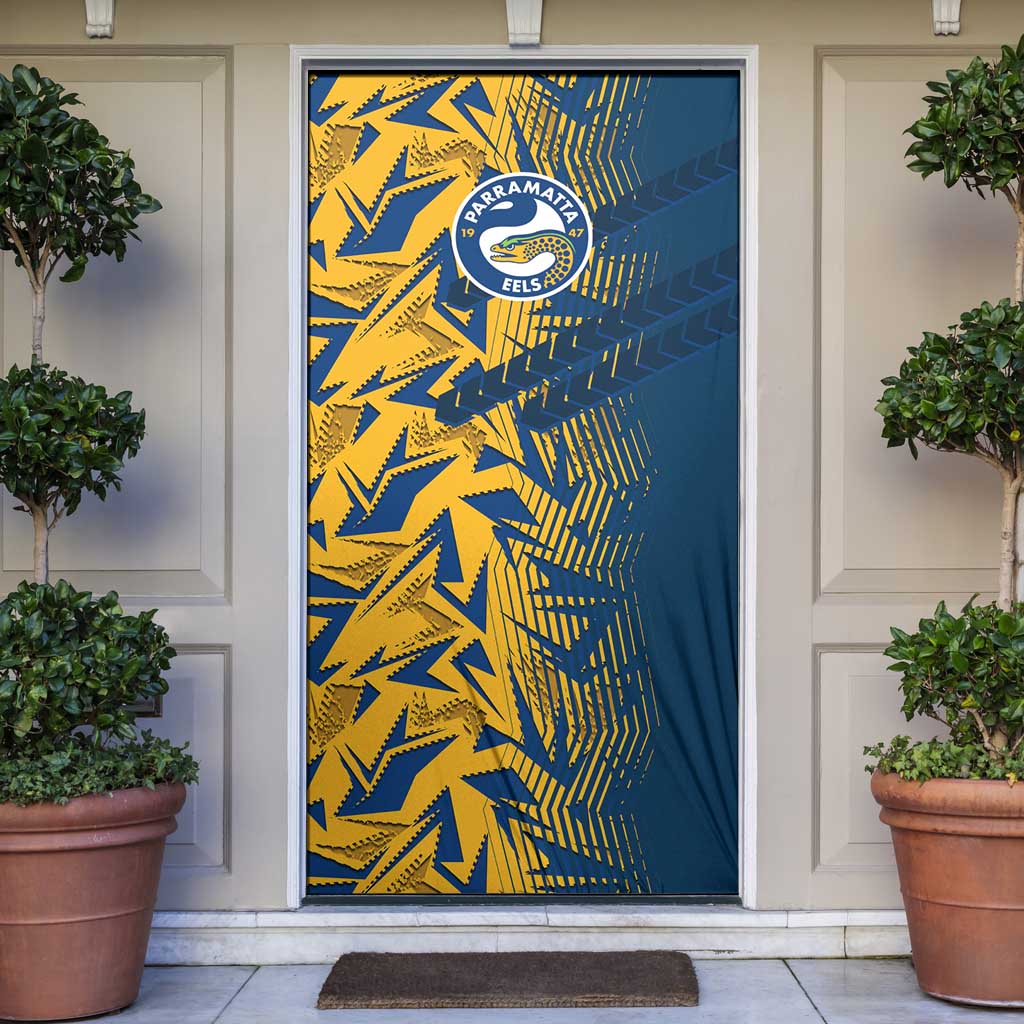 Parramatta Eels Rugby Door Cover Fierce Mascot Geometric Tribal Art