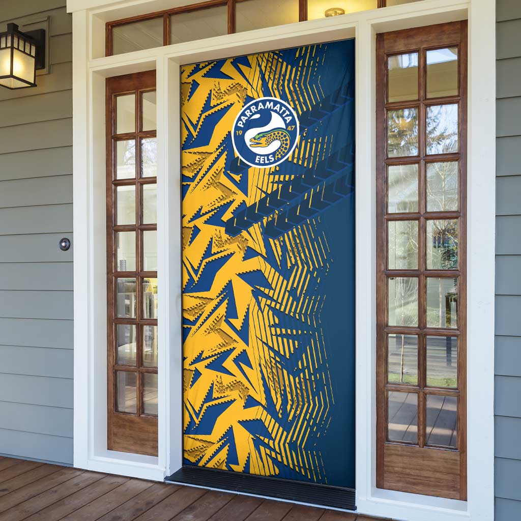 Parramatta Eels Rugby Door Cover Fierce Mascot Geometric Tribal Art