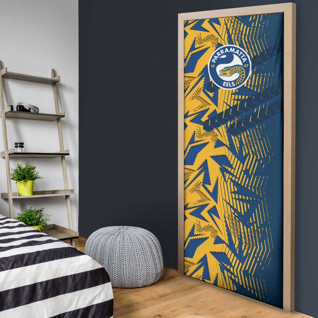 Parramatta Eels Rugby Door Cover Fierce Mascot Geometric Tribal Art