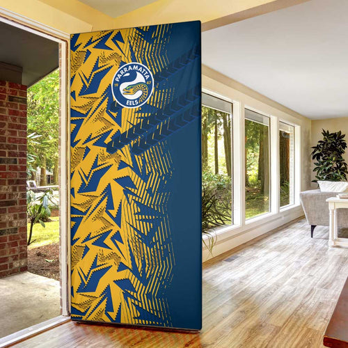 Parramatta Eels Rugby Door Cover Fierce Mascot Geometric Tribal Art