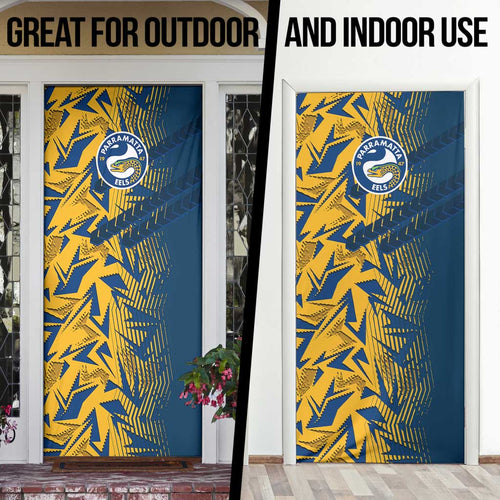 Parramatta Eels Rugby Door Cover Fierce Mascot Geometric Tribal Art