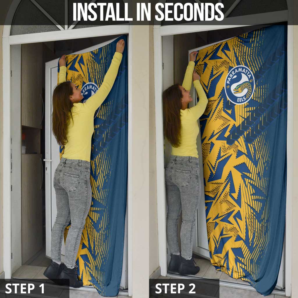 Parramatta Eels Rugby Door Cover Fierce Mascot Geometric Tribal Art