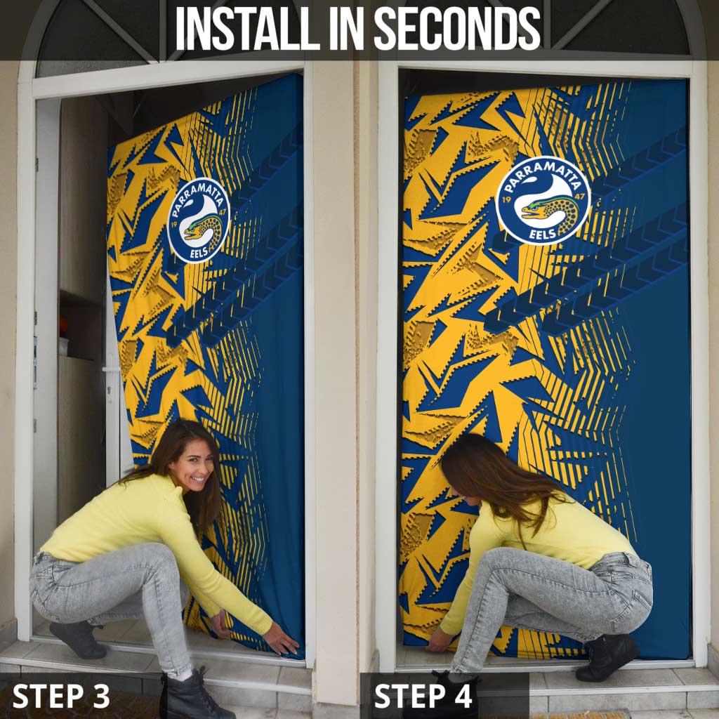 Parramatta Eels Rugby Door Cover Fierce Mascot Geometric Tribal Art