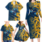 Parramatta Eels Rugby Family Matching Long Sleeve Bodycon Dress and Hawaiian Shirt Fierce Mascot Geometric Tribal Art