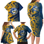 Parramatta Eels Rugby Family Matching Long Sleeve Bodycon Dress and Hawaiian Shirt Fierce Mascot Geometric Tribal Art