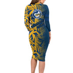 Parramatta Eels Rugby Family Matching Long Sleeve Bodycon Dress and Hawaiian Shirt Fierce Mascot Geometric Tribal Art
