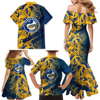 Parramatta Eels Rugby Family Matching Mermaid Dress and Hawaiian Shirt Fierce Mascot Geometric Tribal Art