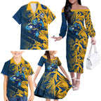 Parramatta Eels Rugby Family Matching Off The Shoulder Long Sleeve Dress and Hawaiian Shirt Fierce Mascot Geometric Tribal Art