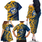 Parramatta Eels Rugby Family Matching Off The Shoulder Long Sleeve Dress and Hawaiian Shirt Fierce Mascot Geometric Tribal Art