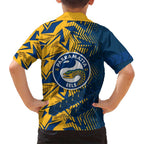Parramatta Eels Rugby Family Matching Off Shoulder Maxi Dress and Hawaiian Shirt Fierce Mascot Geometric Tribal Art