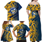 Parramatta Eels Rugby Family Matching Off Shoulder Maxi Dress and Hawaiian Shirt Fierce Mascot Geometric Tribal Art