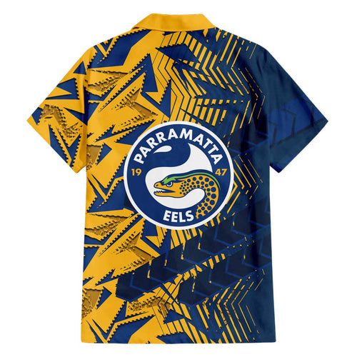 Parramatta Eels Rugby Family Matching Off Shoulder Maxi Dress and Hawaiian Shirt Fierce Mascot Geometric Tribal Art