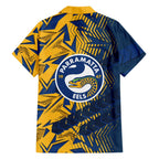 Parramatta Eels Rugby Family Matching Off Shoulder Short Dress and Hawaiian Shirt Fierce Mascot Geometric Tribal Art