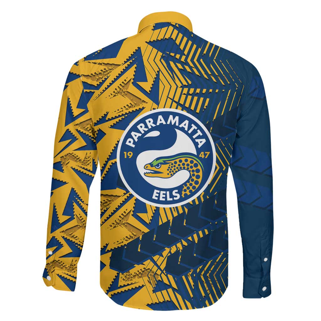 Parramatta Eels Rugby Family Matching Off Shoulder Short Dress and Hawaiian Shirt Fierce Mascot Geometric Tribal Art