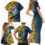Parramatta Eels Rugby Family Matching Short Sleeve Bodycon Dress and Hawaiian Shirt Fierce Mascot Geometric Tribal Art