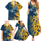 Parramatta Eels Rugby Family Matching Summer Maxi Dress and Hawaiian Shirt Fierce Mascot Geometric Tribal Art