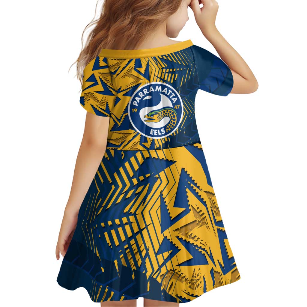 Parramatta Eels Rugby Family Matching Summer Maxi Dress and Hawaiian Shirt Fierce Mascot Geometric Tribal Art