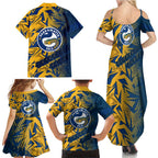 Parramatta Eels Rugby Family Matching Summer Maxi Dress and Hawaiian Shirt Fierce Mascot Geometric Tribal Art