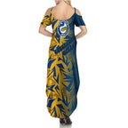 Parramatta Eels Rugby Family Matching Summer Maxi Dress and Hawaiian Shirt Fierce Mascot Geometric Tribal Art