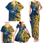 Parramatta Eels Rugby Family Matching Tank Maxi Dress and Hawaiian Shirt Fierce Mascot Geometric Tribal Art