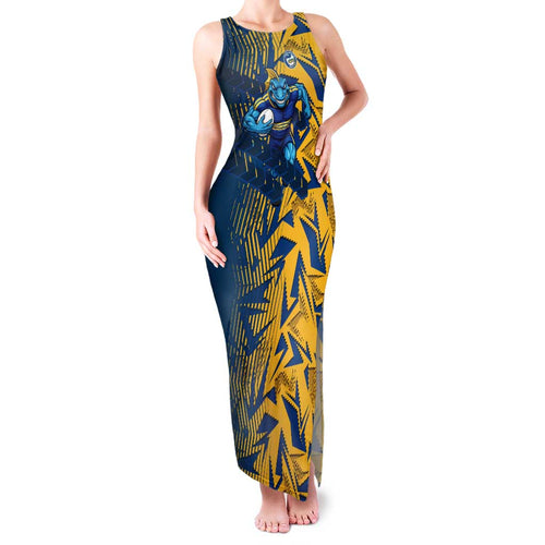 Parramatta Eels Rugby Family Matching Tank Maxi Dress and Hawaiian Shirt Fierce Mascot Geometric Tribal Art