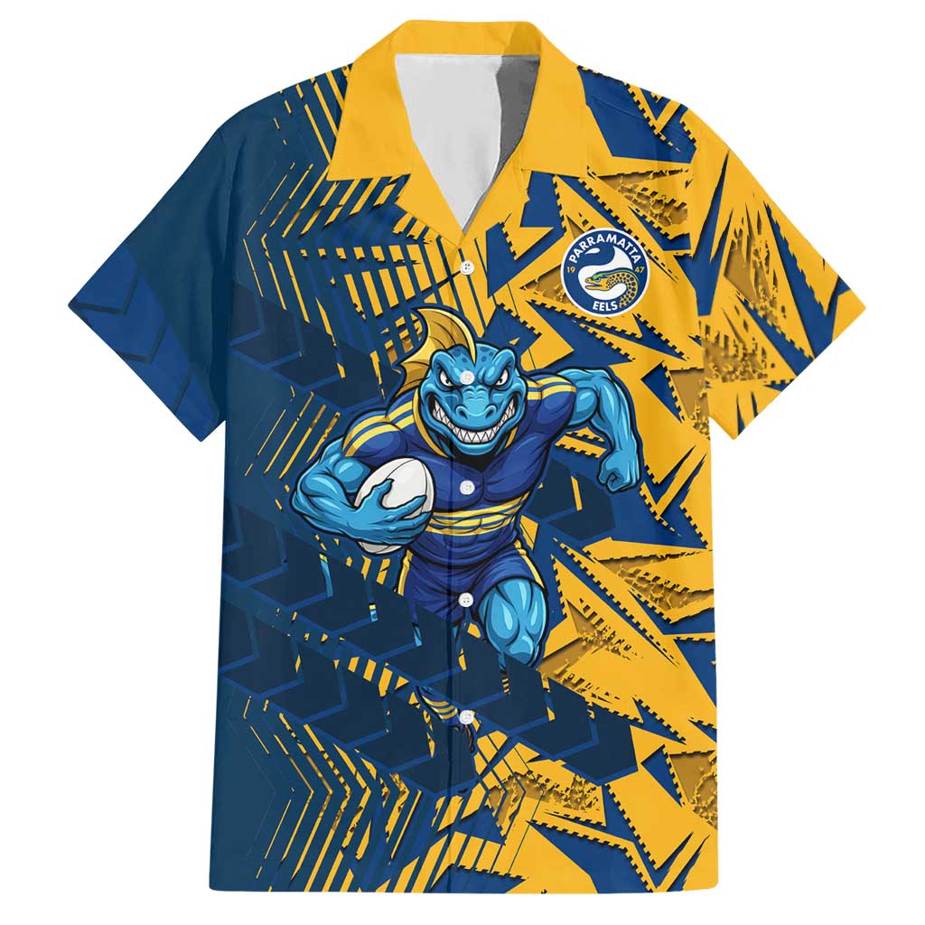 Parramatta Eels Rugby Hawaiian Shirt Fierce Mascot Geometric Tribal Art