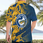 Parramatta Eels Rugby Hawaiian Shirt Fierce Mascot Geometric Tribal Art