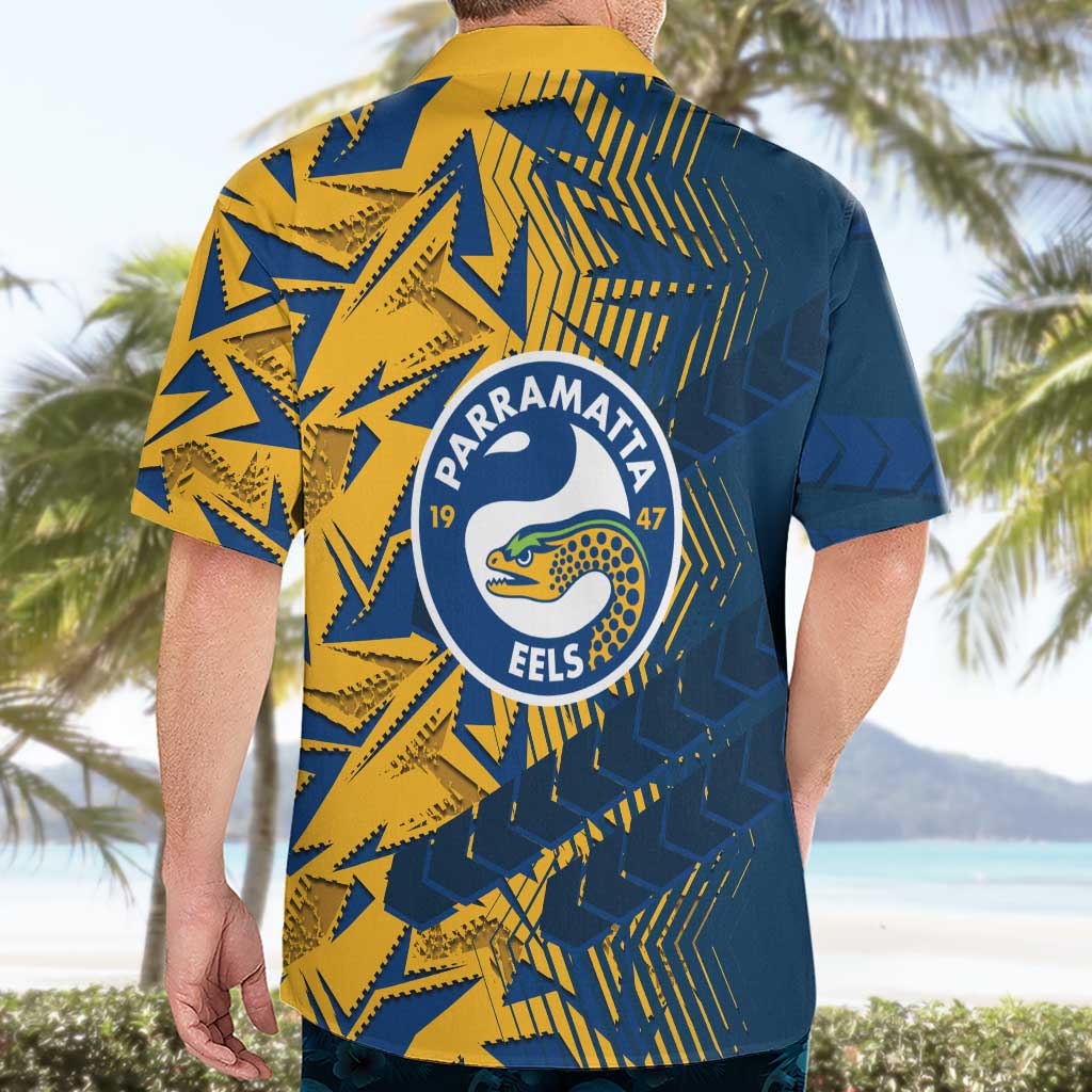 Parramatta Eels Rugby Hawaiian Shirt Fierce Mascot Geometric Tribal Art